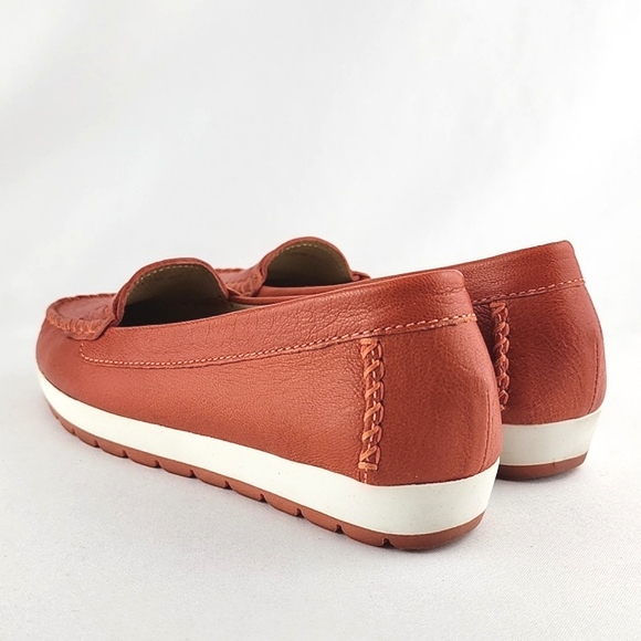 GEOX Women's Orange White Leather Flat Casual Loafer Shoe Almond Toe Size 37.5 - Picture 5 of 16